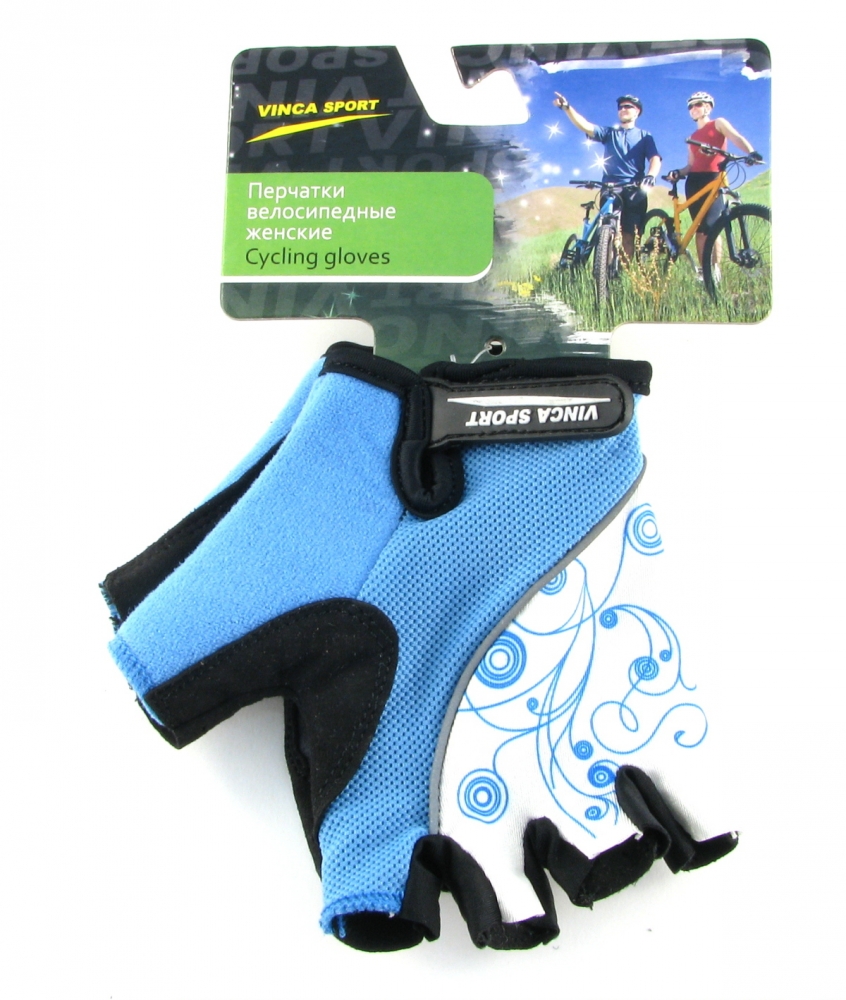 Перчатки велосипедн, женские белые с синим, Vinca sport