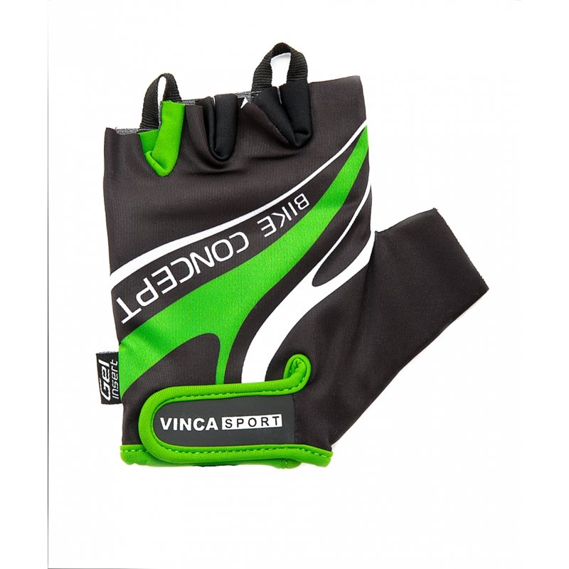 Перчатки велосипедн, черные с зеленым, гель. вставки, Vinca sport